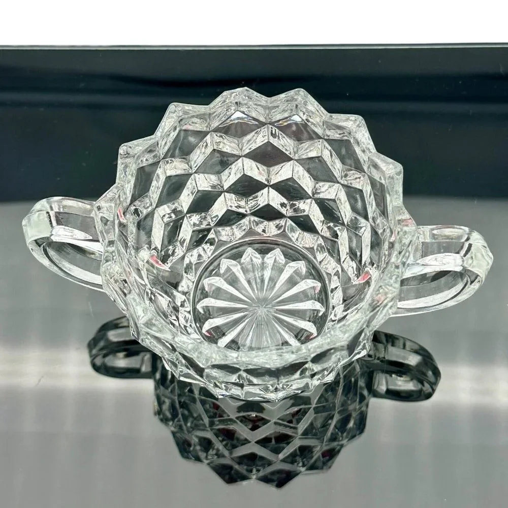 Colony Whitehall Clear Cubist Elegant Glass‎ Open Sugar Bowl Double Handle VTG